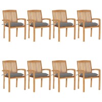 vidaXL Stacking Patio Chairs with Cushions 8 pcs Solid Teak Wood