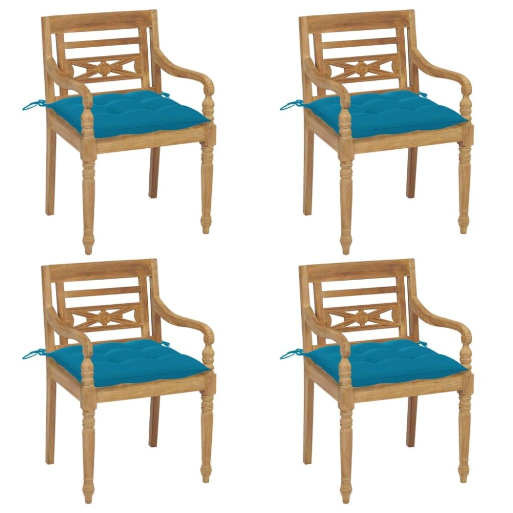 vidaXL Batavia Chairs with Cushions 4 pcs Solid Teak Wood