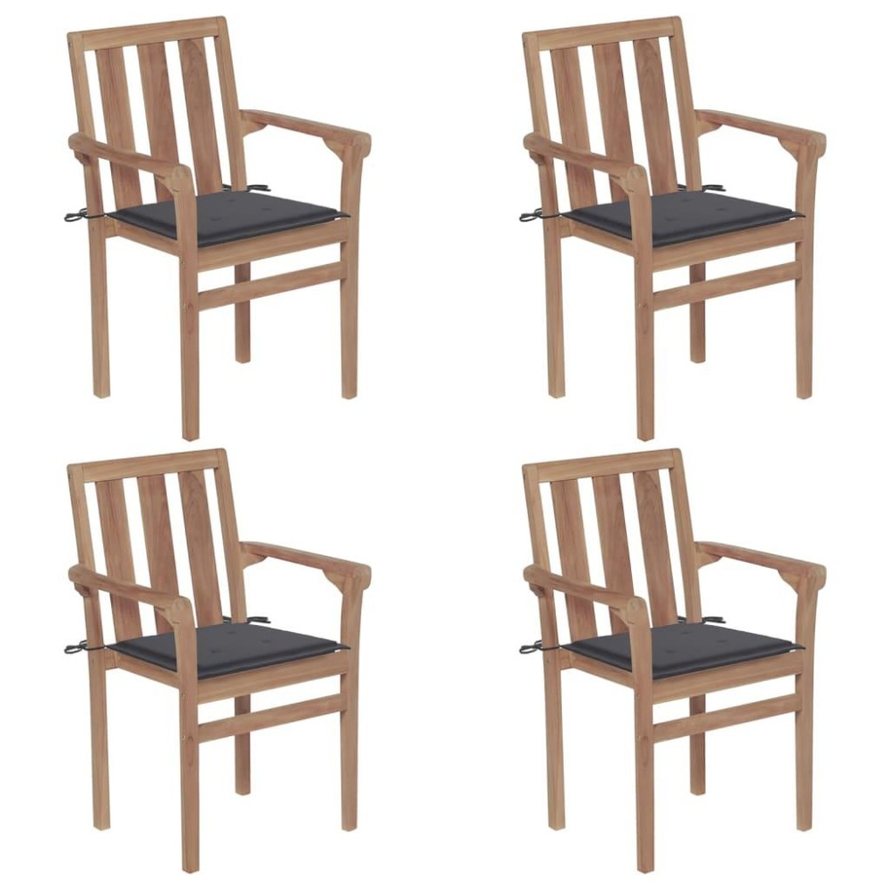 vidaXL Stackable Patio Chairs with Cushions 4 pcs Solid Teak Wood