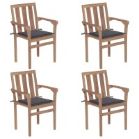 vidaXL Stackable Patio Chairs with Cushions 4 pcs Solid Teak Wood