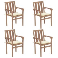 vidaXL Stackable Patio Chairs with Cushions 4 pcs Solid Teak Wood