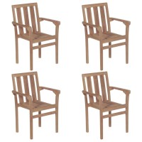 vidaXL Stackable Patio Chairs with Cushions 4 pcs Solid Teak Wood