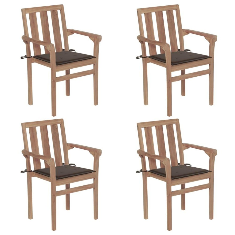 vidaXL Stackable Patio Chairs with Cushions 4 pcs Solid Teak Wood