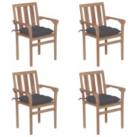 Vidaxl Stackable Patio Chairs With Cushions 4 Pcs Solid Teak Wood