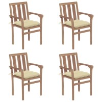 Vidaxl Stackable Patio Chairs With Cushions 4 Pcs Solid Teak Wood