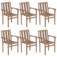 vidaXL Stackable Patio Chairs with Cushions 6 pcs Solid Teak Wood