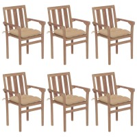 vidaXL Stackable Patio Chairs with Cushions 6 pcs Solid Teak Wood