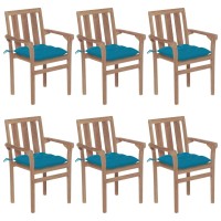 vidaXL Stackable Patio Chairs with Cushions 6 pcs Solid Teak Wood