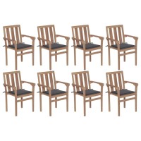 vidaXL Stackable Patio Chairs with Cushions 8 pcs Solid Teak Wood