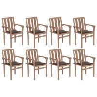 vidaXL Stackable Patio Chairs with Cushions 8 pcs Solid Teak Wood