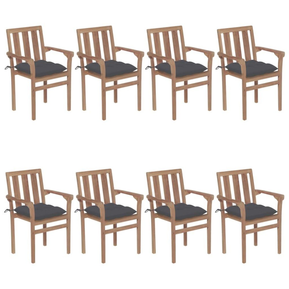 vidaXL Stackable Patio Chairs with Cushions 8 pcs Solid Teak Wood