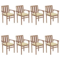 vidaXL Stackable Patio Chairs with Cushions 8 pcs Solid Teak Wood