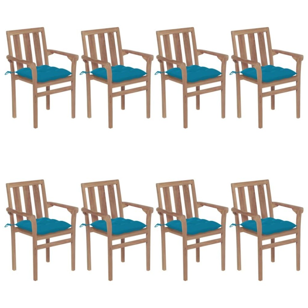 vidaXL Stackable Patio Chairs with Cushions 8 pcs Solid Teak Wood