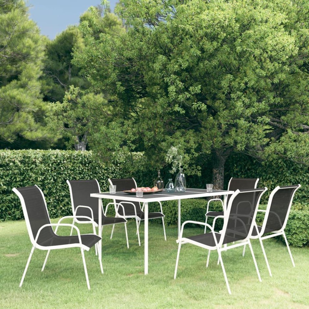 vidaXL 7 Piece Patio Dining Set Steel Black