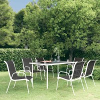 vidaXL 7 Piece Patio Dining Set Steel Black