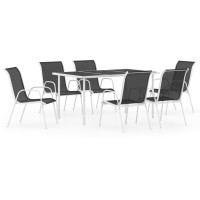 vidaXL 7 Piece Patio Dining Set Steel Black