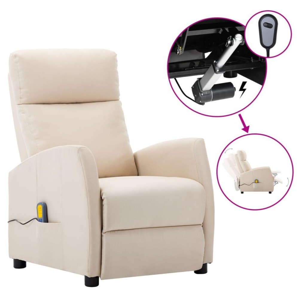 vidaXL Electric Massage Recliner Cream Fabric