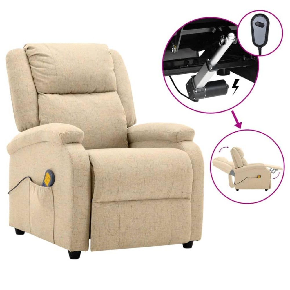 Vidaxl Electric Massage Recliner Cream Fabric