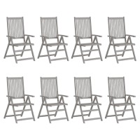 Vidaxl Patio Reclining Chairs With Cushions 8 Pcs Gray Acacia Wood