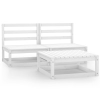 vidaXL 3 Piece Patio Lounge Set White Solid Pinewood