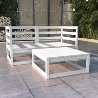 vidaXL 3 Piece Patio Lounge Set White Solid Pinewood