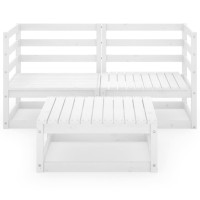 vidaXL 3 Piece Patio Lounge Set White Solid Pinewood