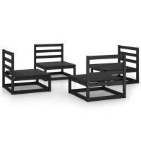 vidaXL 4 Piece Patio Lounge Set Black Solid Pinewood