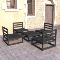 vidaXL 5 Piece Patio Lounge Set Black Solid Pinewood