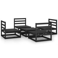 vidaXL 5 Piece Patio Lounge Set Black Solid Pinewood