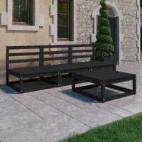 vidaXL 4 Piece Patio Lounge Set Black Solid Pinewood