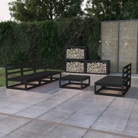 vidaXL 6 Piece Patio Lounge Set Black Solid Pinewood