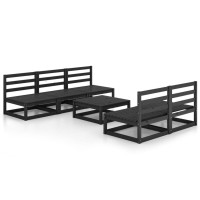 vidaXL 6 Piece Patio Lounge Set Black Solid Pinewood