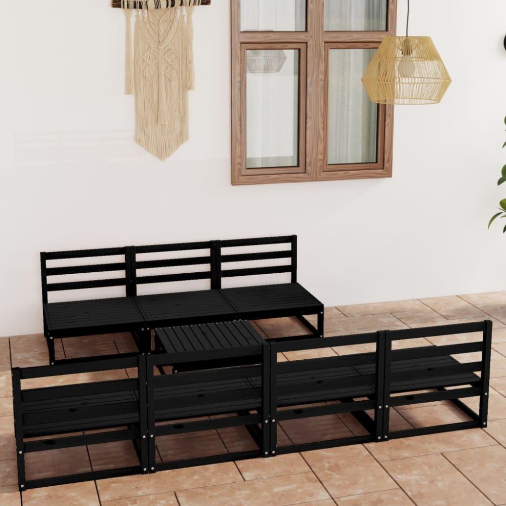 vidaXL 8 Piece Patio Lounge Set Black Solid Pinewood