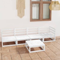 vidaXL 5 Piece Patio Lounge Set White Solid Pinewood