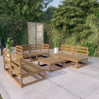 vidaXL 7 Piece Patio Lounge Set Honey Brown Solid Pinewood