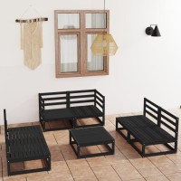 vidaXL 7 Piece Patio Lounge Set Black Solid Pinewood