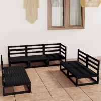 vidaXL 7 Piece Patio Lounge Set Black Solid Pinewood