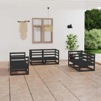 vidaXL 6 Piece Patio Lounge Set Black Solid Pinewood