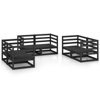 vidaXL 6 Piece Patio Lounge Set Black Solid Pinewood