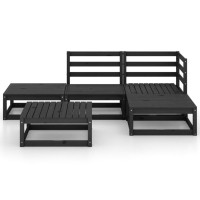 vidaXL 5 Piece Patio Lounge Set Black Solid Pinewood