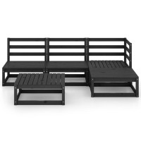 vidaXL 5 Piece Patio Lounge Set Black Solid Pinewood