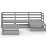 vidaXL 5 Piece Patio Lounge Set Gray Solid Pinewood