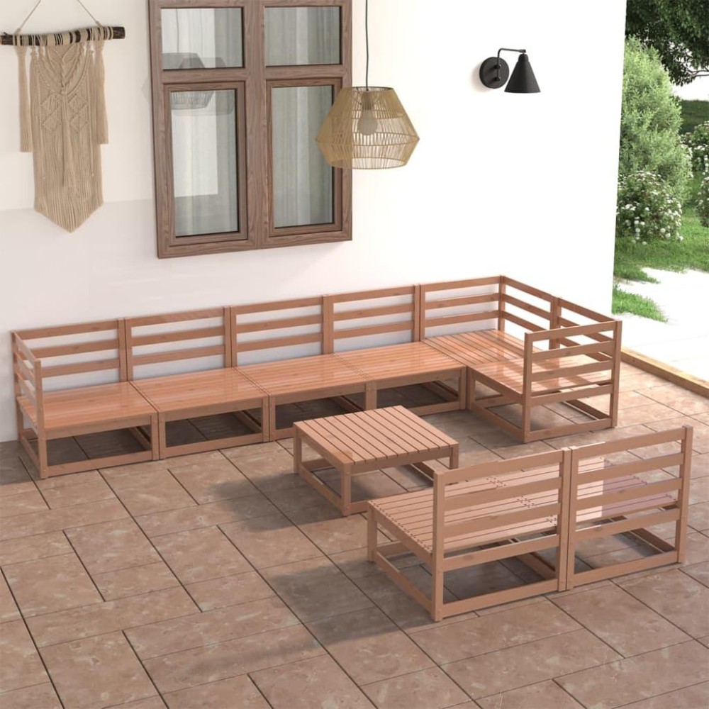 vidaXL 9 Piece Patio Lounge Set Honey Brown Solid Pinewood