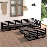 vidaXL 9 Piece Patio Lounge Set Black Solid Pinewood