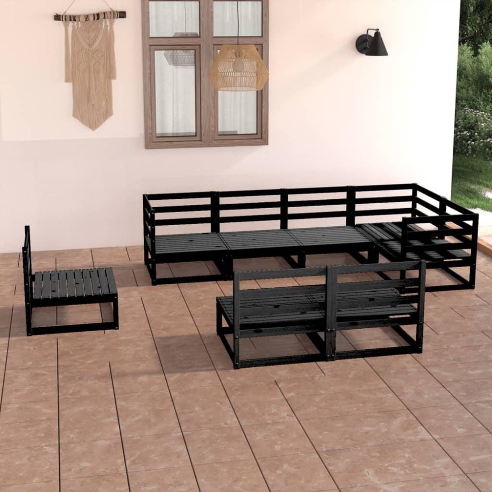 vidaXL 8 Piece Patio Lounge Set Black Solid Pinewood