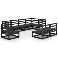 vidaXL 8 Piece Patio Lounge Set Black Solid Pinewood