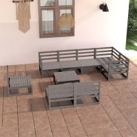 vidaXL 9 Piece Patio Lounge Set Gray Solid Pinewood