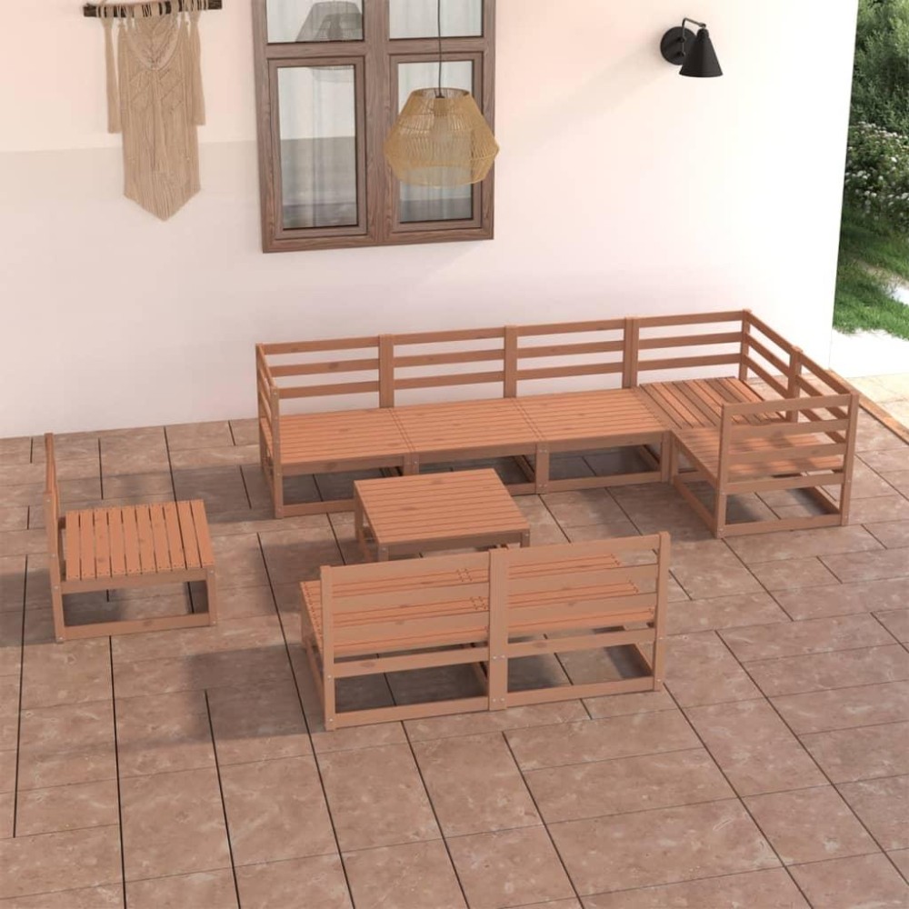 vidaXL 9 Piece Patio Lounge Set Honey Brown Solid Pinewood