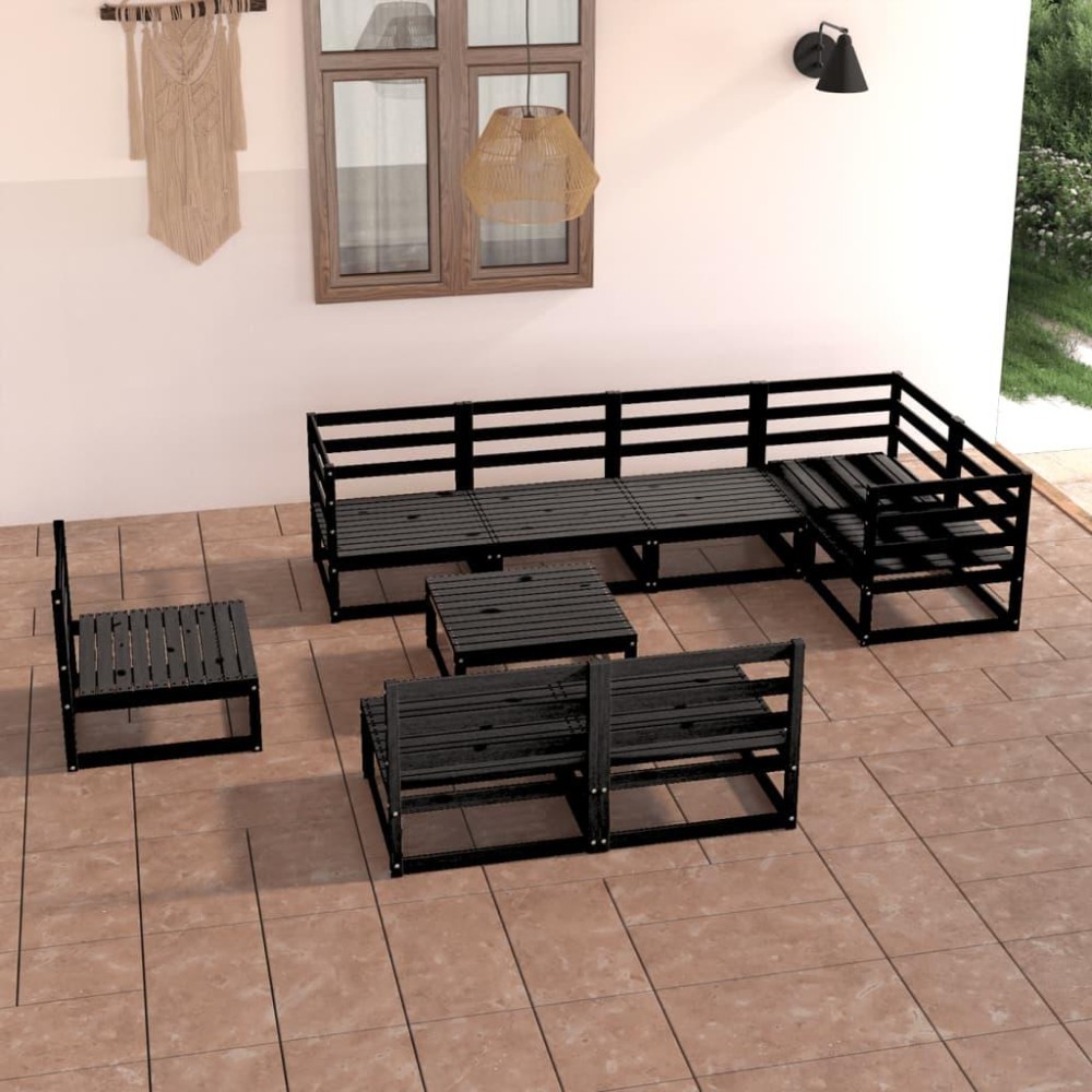 vidaXL 9 Piece Patio Lounge Set Black Solid Pinewood