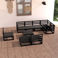 vidaXL 9 Piece Patio Lounge Set Black Solid Pinewood